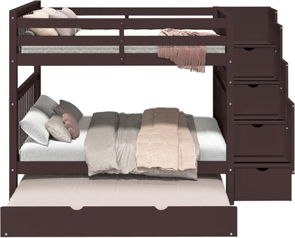 Stairway Bunk Beds Full over Full with 4 Drawers in the Steps and a Full Trundle, Dark Cherry8