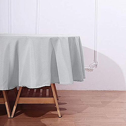 90 Inch Silver round Polyester Tablecloth Fabric Table Cover Linens for Wedding Party Banquet Reception Events Kitchen Dining4