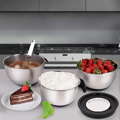 Homeware Stainless Steel Mixing Bowl with Lids Set Handles for Holidays: Gift Set for Kitchen with Pour Spout Non Slip Silicone Base on Bowls Strainer Graters for Kitchen8