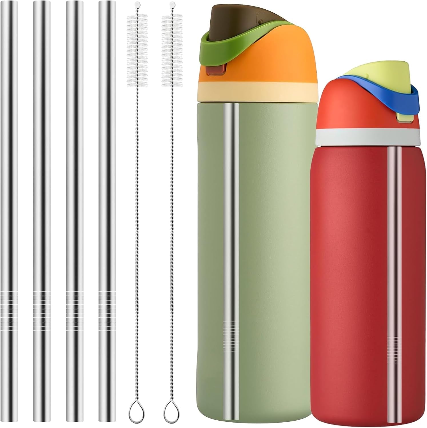 metal-straw-replacement-for-owala-water-bottle-24-oz-32-oz-accessories-with-2-straw-cleaner-reusable-stainless-steel-straws-compatible-with-owala-water-bottle-4pcs