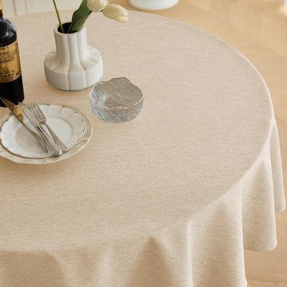 Faux Linen round Table Cloth 60 Inch, Waterproof Decorative Fabric Anti-Scratch Texture round Tablecloth Cover for Dining, Kitchen & Outdoor Table (60 Inch, round (2-4 Seats), Beige)2