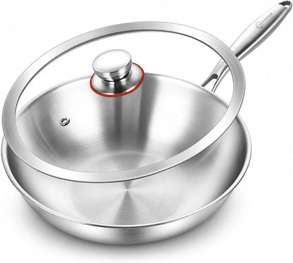 12.5-Inch Tri-Ply Stainless Steel Wok Pan with Lid | Detachable Handle | Stir-Frying Pan | Induction Wok | Dishwasher and Oven Safe | Heavy-Duty | Flat-Bottom1