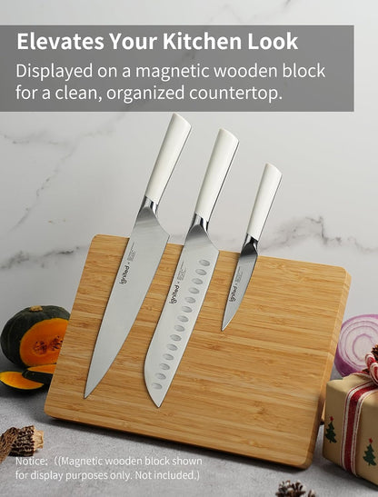3 Piece Chef Knife Set - German Stainless Steel, Ivory White Handle7