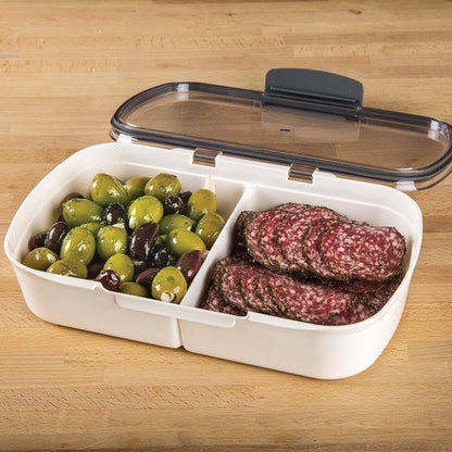 Split Deli Food Storage Container with Air-Tight Silicone Seal and Dry Erase Compatible Lid, 11.755