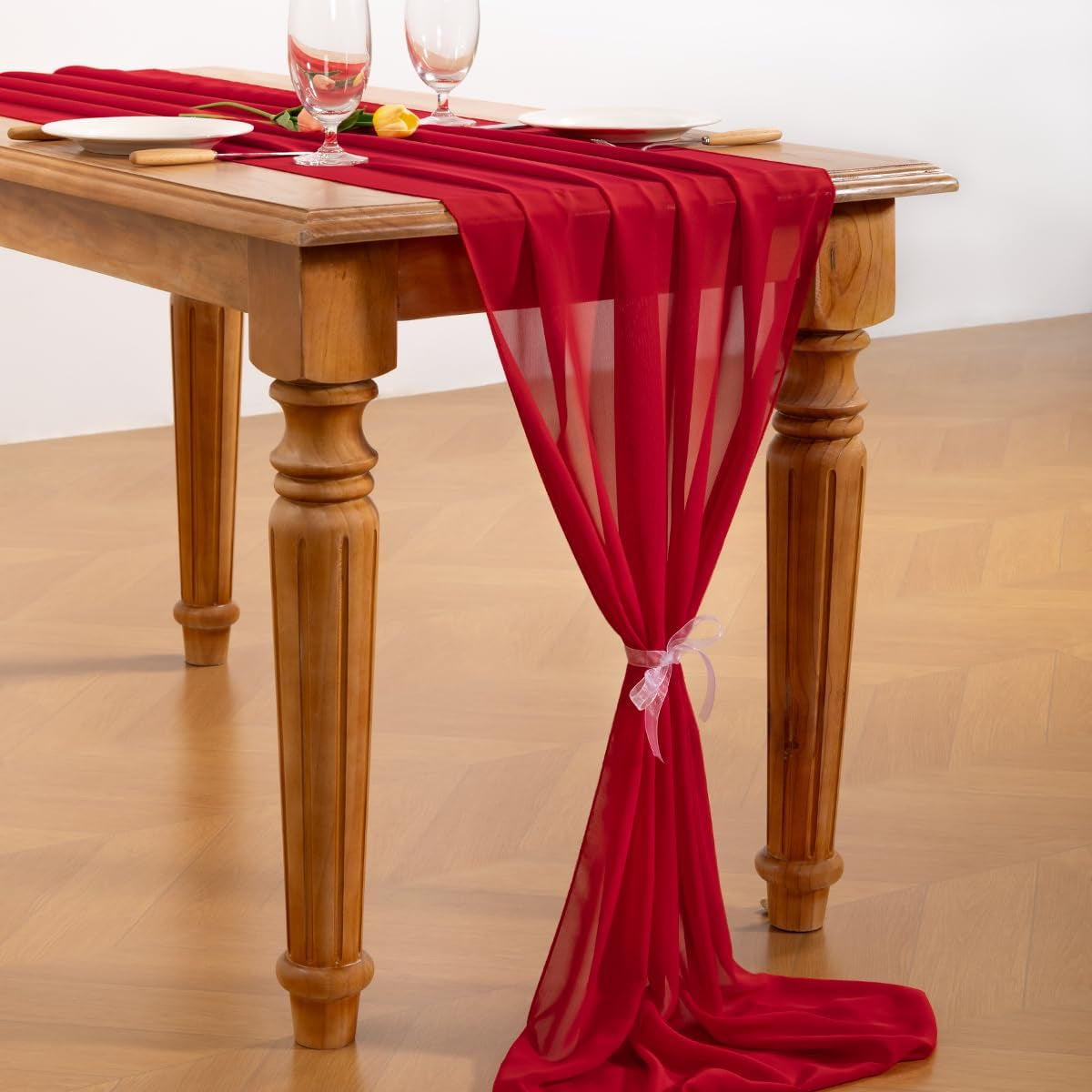 red-chiffon-table-runner-fall-boho-wedding-birthday-party-decor