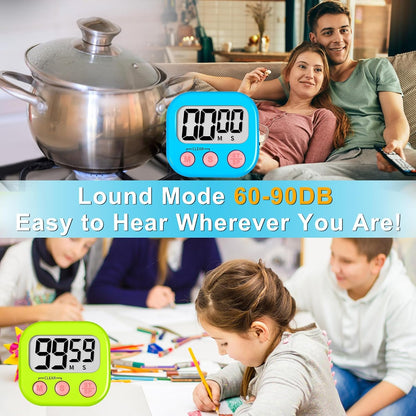 Classroom Timer for Kids Teachers 2 Pack Digital Timers Blue Green | Strong Magnetic, Large Screen, Big Button, Teacher Classroom Must Haves Kitchen Timers for Cooking Egg Exercise Study3