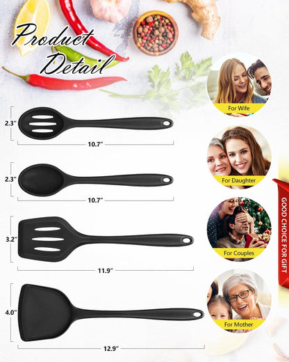 4 Pcs Silicone Kitchen Utensils Set, Wok Spatulas-Slotted Turner-Cooking Spoon-Slotted Spoon, Nonstick BPA Free High Heat Resistant Cooking Utensils for Frying, Mixing, Serving, Draining, Stirring3