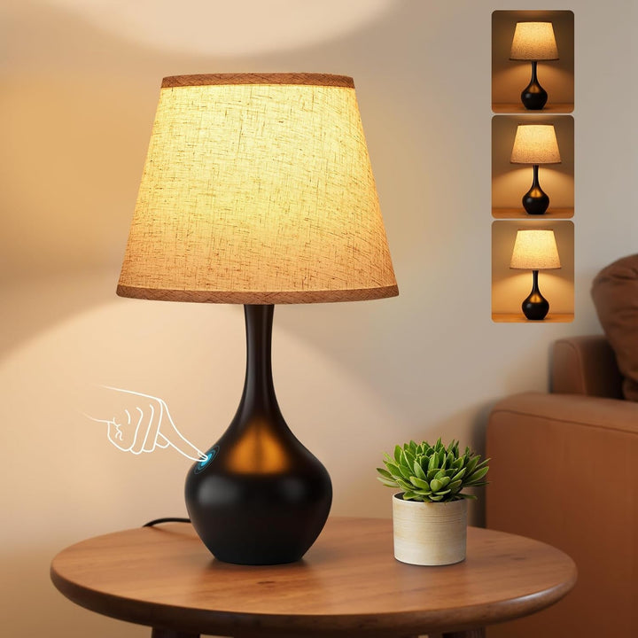 16.1" Touch Table Lamp for Nightstand, 3 Way Dimmable Small Bedroom Lamp | Touch Control, Bulb Included, Black Bedside Lamps for Desk, Night Stands, Living Room, End Table, Corded