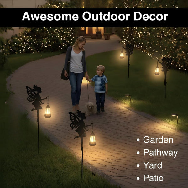 Solar Fairy Garden Accessories Outdoor 1 Pair - Metal Stakes Decorative Figurines Housewarming Ornament for Patio, Lawn, Yard, Pathway - Unique Gift Ideas for Mom Grandma (Warm Lighting)3