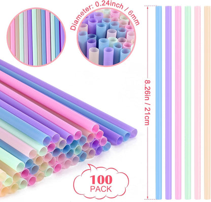 [100 Pcs] Colorful Disposable Plastic Drinking Straws - 8.26" Long & 0.24" Diameter Cute Straws for Juice,Coffee,Milk,Cocktail, Ideal for Bachelorette Party, Birthday Party, Bridal Shower, Baby Shower2