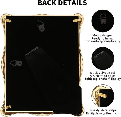 5X7'' Hi-End Zinc Alloy Gold Picture Frame with Wave Design - Modern Glamour 7X5'' Gold Picture Frames for Desktop and Wall Hanging.7