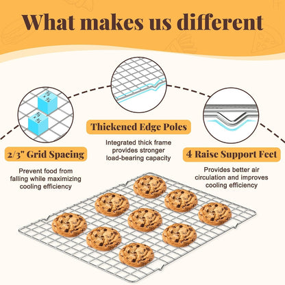 Cooling Racks for Cooking and Baking - 2 PCS 10" X 15" Grid Wire Baking Rack for Oven Cooking, Baking, Grilling, Roasting - Dishwasher Safe Bacon Rack - Fits Jelly Roll Cookie Sheet Pan3