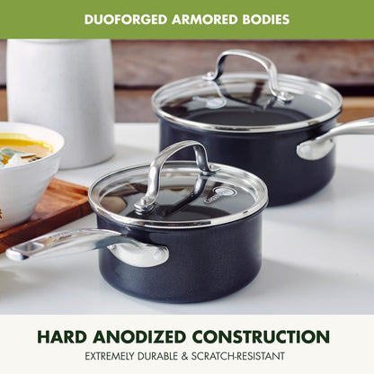 Prime Chatham 1QT & 2QT Saucepan Pot Set with Glass Lids, Hard Anodized Diamond Infused Ceramic Nonstick, Pfas-Free, Dishwasher Safe, Oven Safe, Multipurpose Chefs Pan, Stay-Cool Handle,Black5