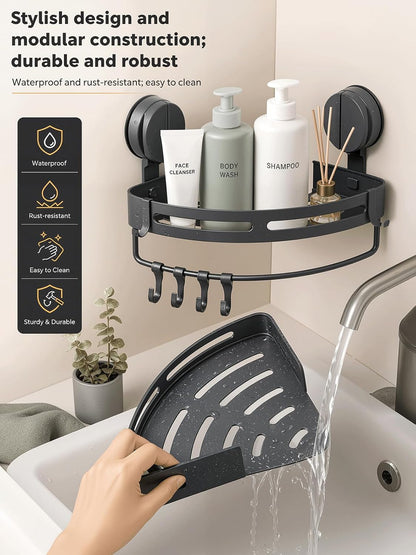 2 Pack No Drill Corner Shower Caddy, Dual-Lock, Towel Bar & Hooks5
