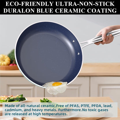 9Pc Cookware Set Healthy Duralon Blue Ceramic Nonstick Coated | Diamond Infused Scratch-Resistant, PFAS Free, Oven Safe, Induction Ready, Evenly Heats, Tempered Glass Lids, Stay-Cool Handle6