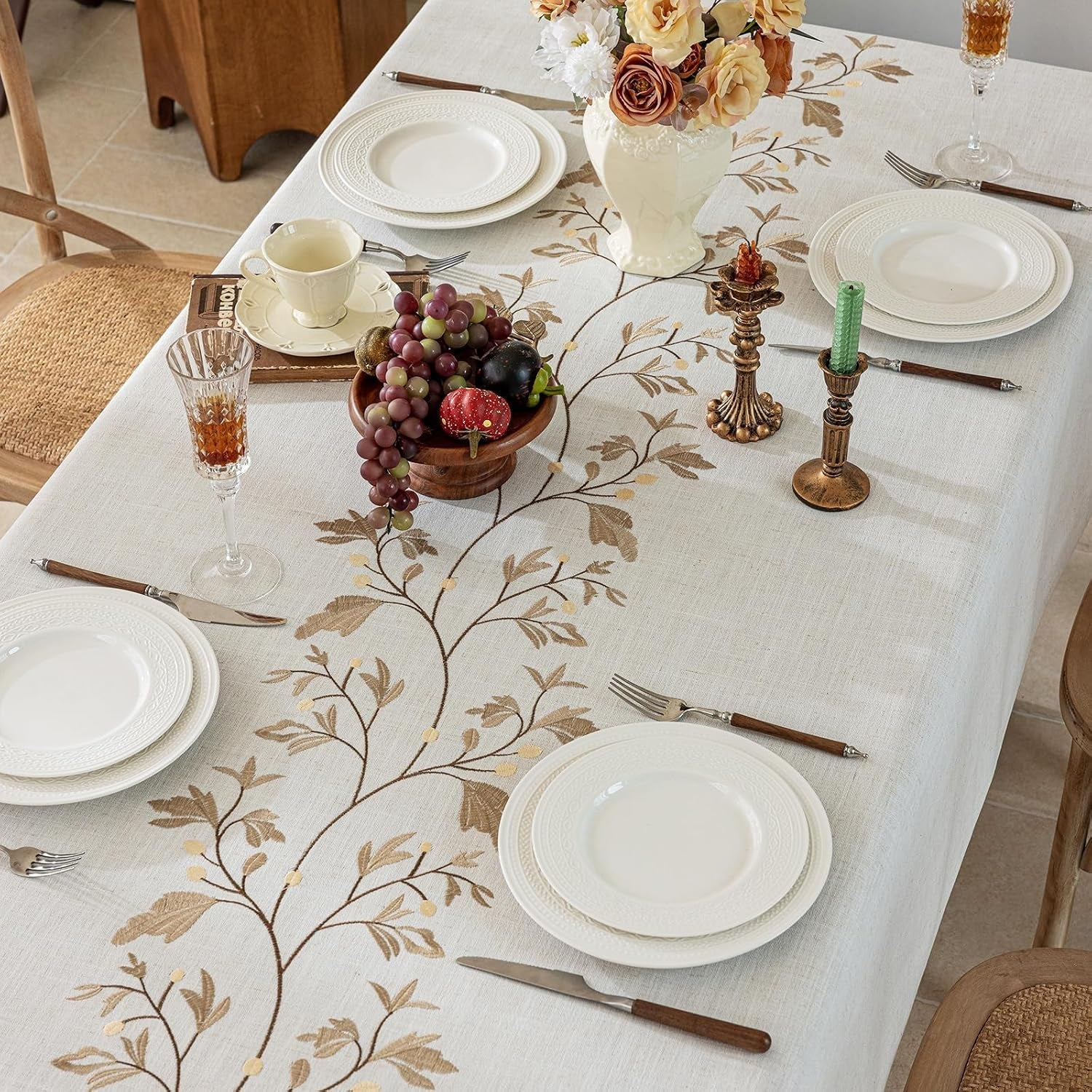 rustic-waterproof-linen-tablecloth-heavy-weight-beige-embroidery-table-cloths-for-rectangle-tables-burlap-farmhouse-table-covers-coffee-leaves-55x-86