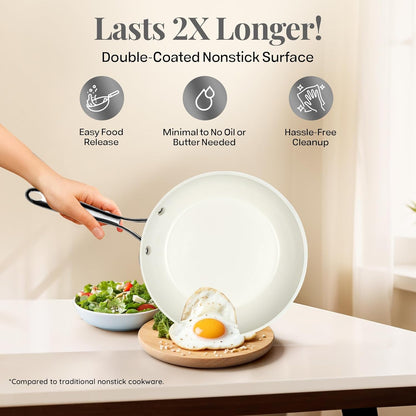 12 Pc Ceramic Cookware Set Nonstick, Ceramic Pots and Pans Set Non Stick with Steamer for Cooking, Non Toxic PFOA PFOS Free, Premium Stay Cool Handles, Oven & Dishwasher Safe4