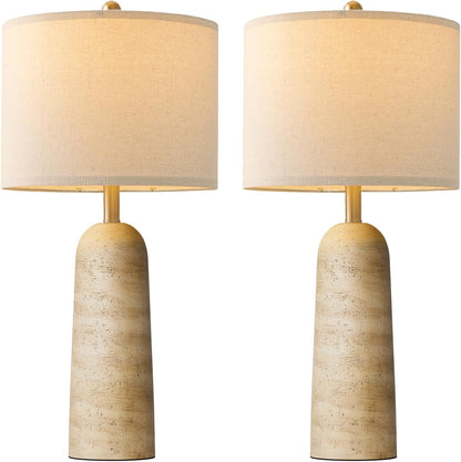 Modern Table Lamp Set of 2, Warm Beige Resin Lamp with Natural Stone Look, 27.25" Lamps for Living Room with Linen Shades, Bedside Lamp for Bedroom, Living Room, Nightstand, Entryway6