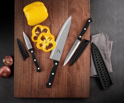 Kitchen Knife, 3-Pcs Knife Set with Sheath, 8 Inch Chef Knife, 4.5 Inch Utility Knife, 4 Inch Paring Chef Knife, Stainless Steel, Black5