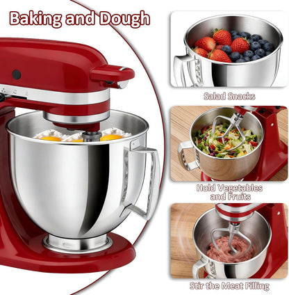5QT Stainless Steel Mixer Bowl Compatible with Kitchenaid Bowls for Mixer, Artisan&Classic Series 4.5-5QT Tilt-Head Mixers, Kitchen Gadgets Mixer Bowl with Handle,Metal Bowl for Kitchen Mixing Bowl2