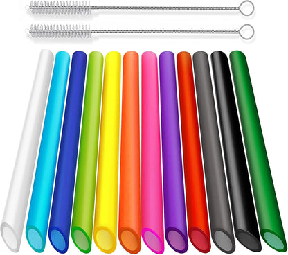 12 Pcs Reusable Boba Straws, 10.5 Inch Smoothie Straws with 2 Brushes | 12 Colors 0.51-Inch Wide Plastic Straws with Angled Tips for Bubble Tea, Milkshaks, Tapioca Pearls, Thick Drinks, BPA Free1
