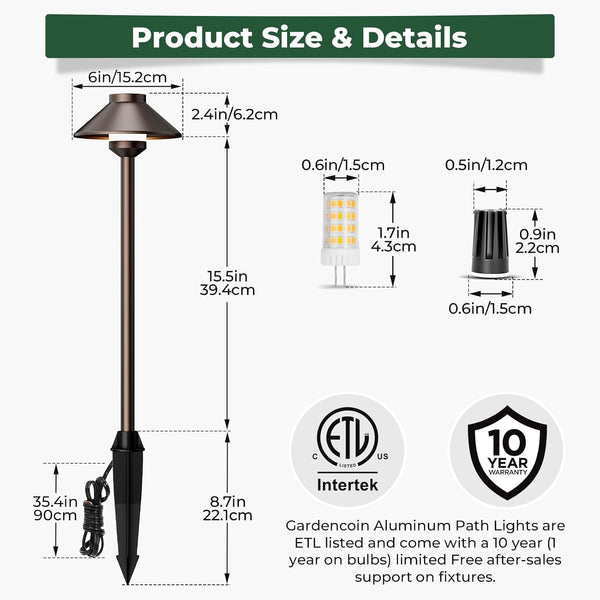 Low Voltage Landscape Pathway Lighting 6-Pack, Outdoor Aluminum Path Lights with G4 4W 2700K Bulb Replaceable (6''W 18''H),12V Walkway Lights Waterproof for Garden Yard, ORB4