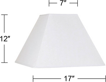Large White Linen Set of 2 Square Lamp Shades 7X17X13 (Spider) | 7" Top X 17" Bottom X 12" High X 13" Slant Replacement for Table + Floor Lamps Hardback Shade Pre-Assembled Harp + Finial4