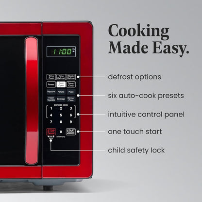 1.1 Cu. Ft. Countertop Microwave Oven – 1000 Watts Power, Auto Cook Settings, Defrost, Easy Clean and Child Safety Lock - Metallic Red3