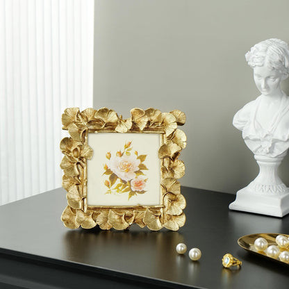 4X4 Picture Frame Small Gold Square Frame, Vintage Ginkgo Leaf6