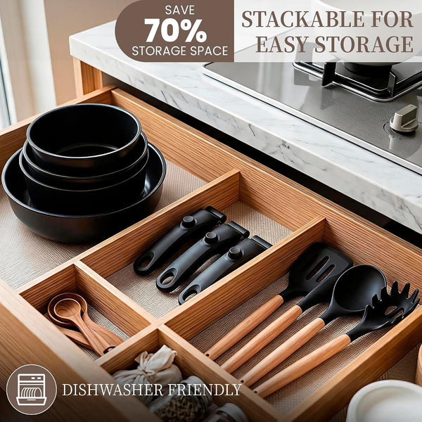 20-Piece Ceramic Pots and Pans Set, Nonstick Cookware Set with Detachable Handle, Stackable Kitchen Set, Pfas-Free, Oven & Dishwasher Safe5