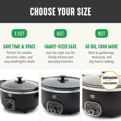 8QT Ceramic Nonstick Slow Cooker, Cooktop/Oven Safe, Black | Pfas-Free Nonstick Removeable Inner Pot, Dishwasher Safe Components, Programmable, Keep Warm, Delay Timer, Extra Large10