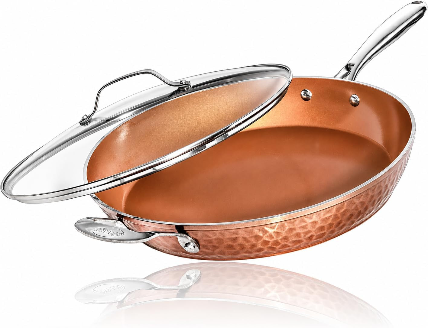 hammered-copper-14-inch-non-stick-frying-pan-with-lid-nonstick-frying-pan-with-ceramic-coating-and-induction-plate-for-even-heating-oven-dishwasher-safe-100-healthy-non-toxic-extra-large-skillet-induction-compatible-pfoa-pfos-ptfe-free-ceramic-coating-stay-cool-handle-oven-dishwasher-safe