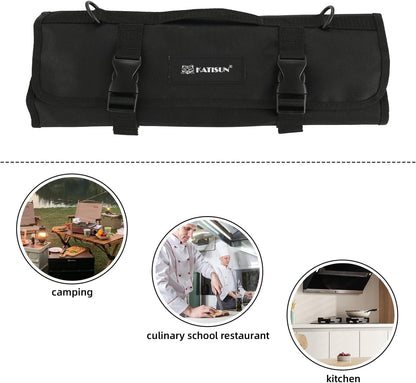 9-Piece Portable German Steel Knife Set with Roll Bag | Hollow Ergonomic Handles for Outdoor Camping & Travel. Includes Guards, Fork, Sharpener, Shears & Shoulder Strap Case5