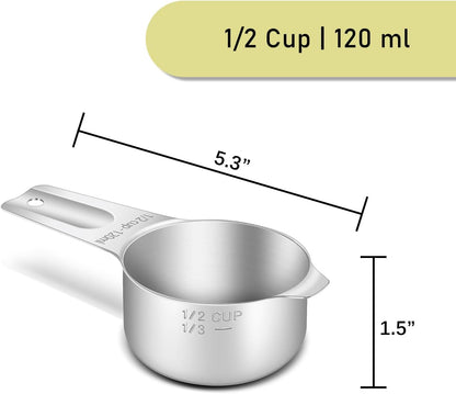 2PCS 1/2CUP (120ML, 4OZ) Measuring Cup, 18/8(304) Stainless Steel2