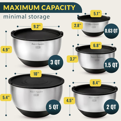 Stainless Steel Mixing Bowls with Lids Set of 5, 3 Graters, Black2