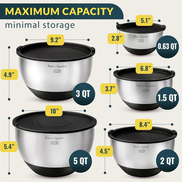 Stainless Steel Mixing Bowls with Lids Set of 5, 3 Graters, Black2