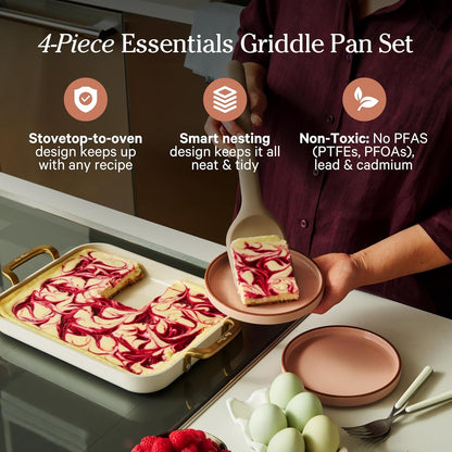 Our Place Essentials Griddle Pan Set, 4-Piece Nonstick Ceramic Cookware | Pfas-Free Ceramic Griddle Pan for Stove Top; Standard and Mini Pans, Reusable Silicone Oven Mats, Oven Safe to 450°F2