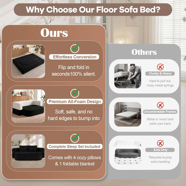 75'' Folding Sleeper Sofa Bed, Memory Foam Boneless Couch5