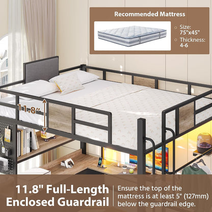 Full Loft Bed with Desk and 5 Storage Drawers, Oak Gray7