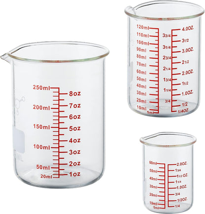 Ackers Mini Glass Measuring Beaker Set, Borosilicate, 2Oz 4Oz 8Oz Measuring Cups8