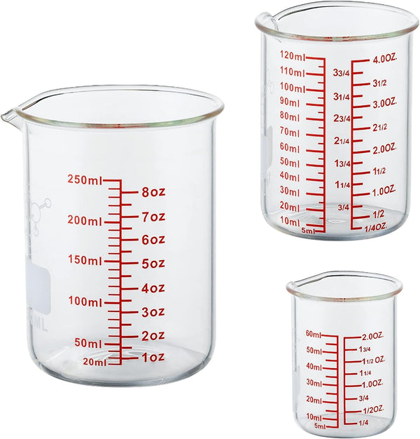 Ackers Mini Glass Measuring Beaker Set, Borosilicate, 2Oz 4Oz 8Oz Measuring Cups8