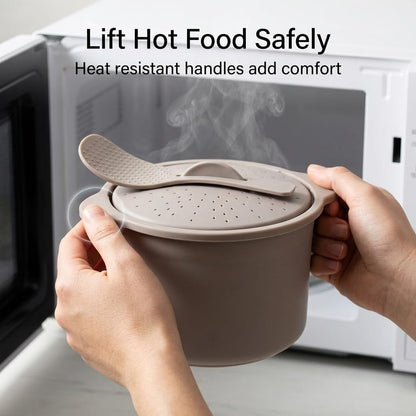 Microwave Rice & Grain Cooker, Locking Lid | Easy Cook Container, Heat-Resistant Handles, Includes Measuring Cup & Mixing Paddle, Cooks Veggies & More2