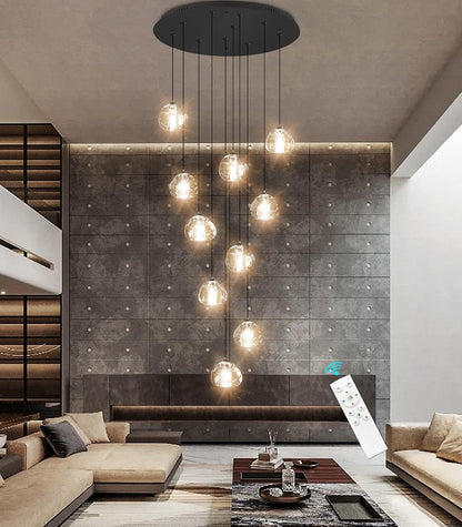 LED Chandeliers for Dining Room Adjust High Ceiling Chandelier Light Fixtures Entrance LED Dimmable Ceiling Pendant Drops Light Remote Lights for Living Room Stairwell 2700K 6000K6