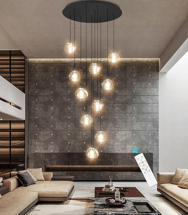 LED Chandeliers for Dining Room Adjust High Ceiling Chandelier Light Fixtures Entrance LED Dimmable Ceiling Pendant Drops Light Remote Lights for Living Room Stairwell 2700K 6000K6