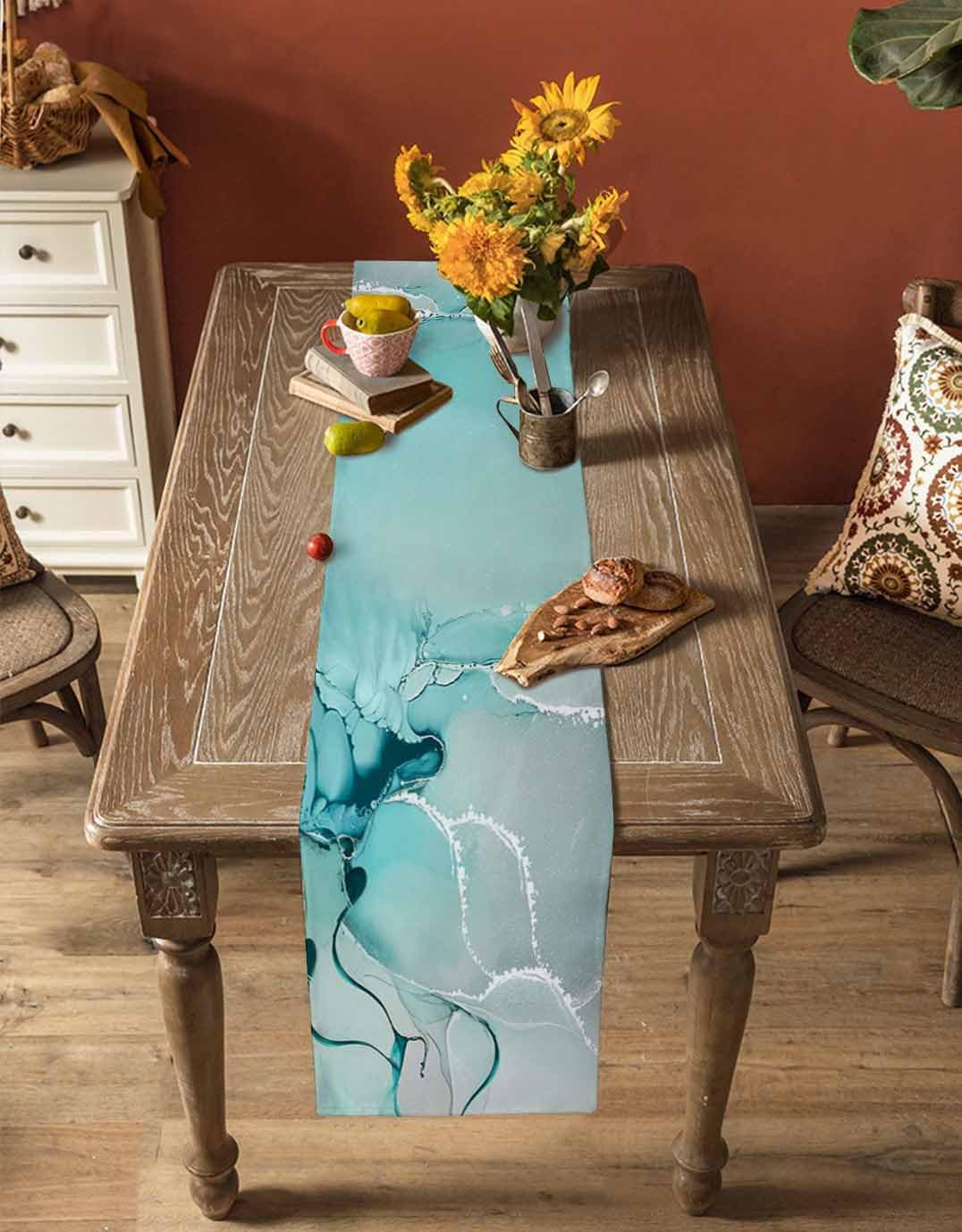 marble-turquoise-teal-aqua-table-runner-108-inches-long-cotton-linen-modern-kitchen-dinner-dining-table-runners-decor-long-dresser-scarf-burlap-tablerunner-for-coffee-dining-party-wedding-table
