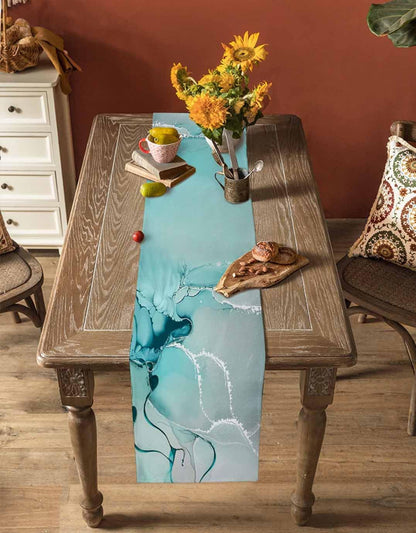 Marble Turquoise Teal Aqua Table Runner 108 Inches Long,Cotton Linen Modern Kitchen Dinner Dining Table Runners Decor Long Dresser Scarf,Burlap Tablerunner for Coffee/Dining/Party/Wedding Table5