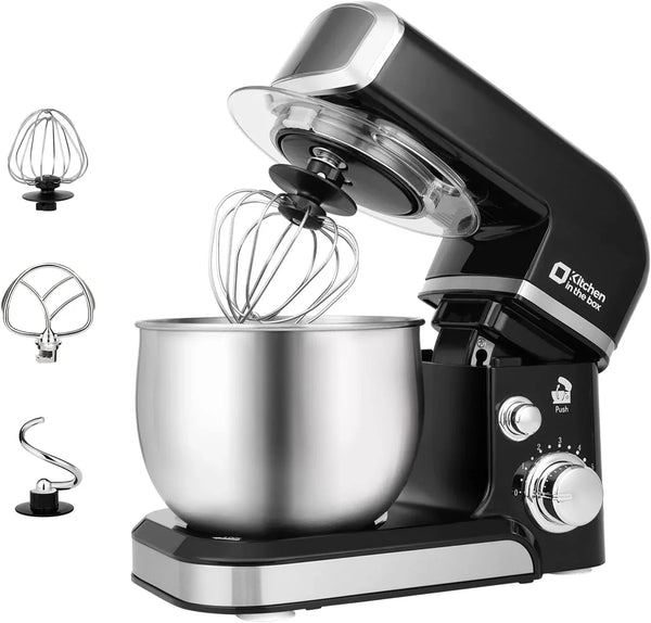 Stand Mixer,3.2Qt Small Electric Food Mixer,6 Speeds Portable Lightweight Kitchen Mixer for Daily Use with Egg Whisk,Dough Hook,Flat Beater (Black)1