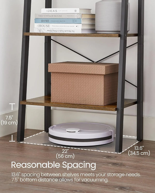 VASAGLE Ladder Shelf, 4-Tier Bookshelf, Storage Rack, Steel Frame | Bookcase, Living Room, Home Office, Kitchen, Bedroom, Rustic Brown and Matte Black, BARNET Collection ULLS44X7