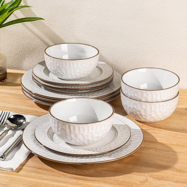 Ceramic Dinnerware Sets of 4,12 Pcs Plates and Bowls Sets Dishes3