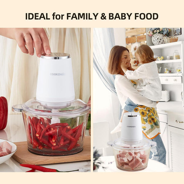 Food Processor,Electric Food Chopper with 500W Stainless Steel Motor & 2 Sharp Blade Sets,12-Cup Glass Bowl for Meat, Vegetables, Fruits and Nuts6